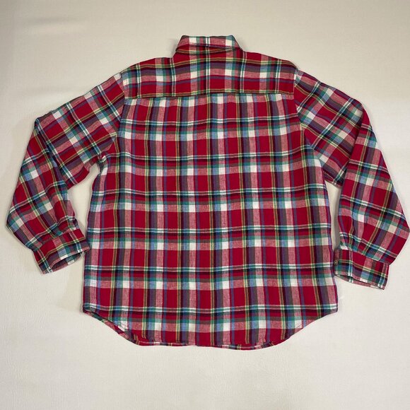 Lauren Ralph Lauren Shirt Women Sz Large 100% Linen Red Plaid Button Up Roll Tab - Picture 15 of 16